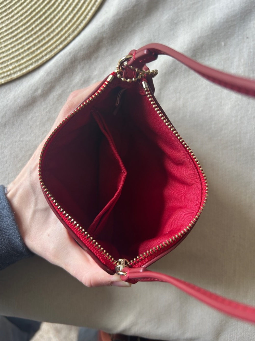 Coach Red Leather Zip Wristlet with Gold Logo - Picture 5 of 5